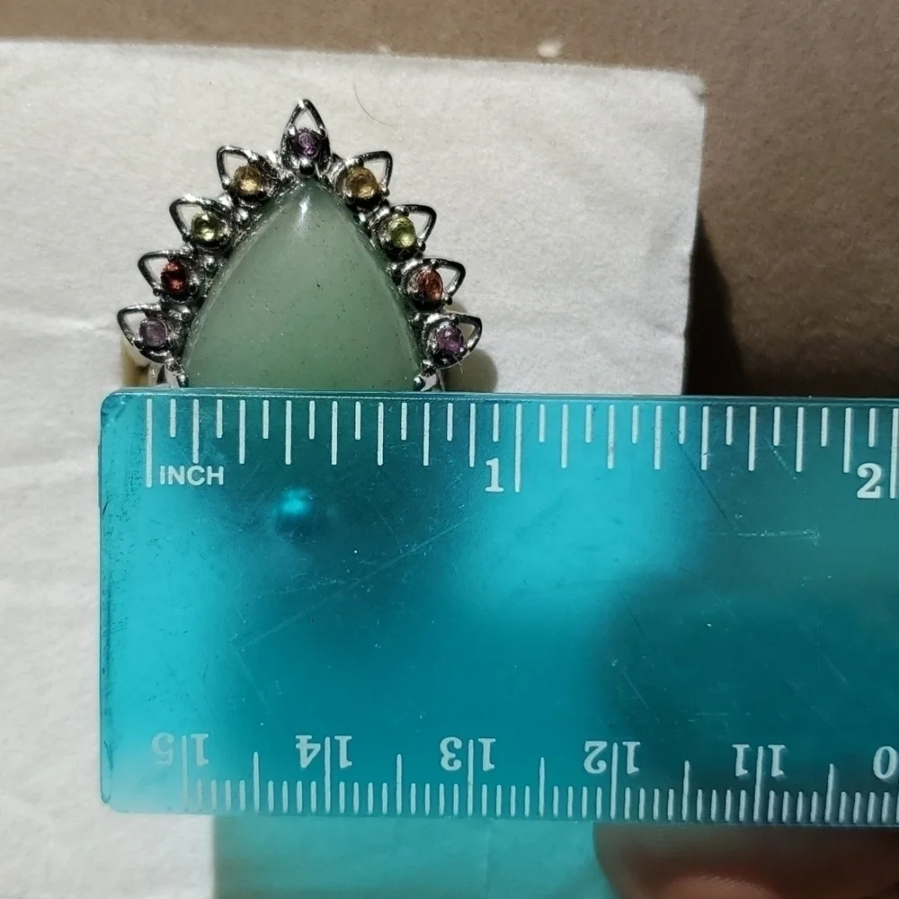 Green Aventurine Peacock Ring Stainless Steel Multigemstone